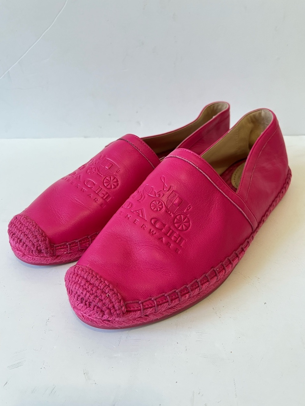 Coach Charlie Pink Leather Espadrille Slip-Ons Size 8B